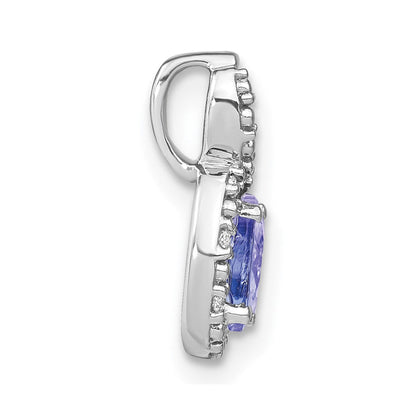 14K Weißgold Oval Tansanit und Diamant Anhänger