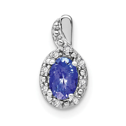 14K Weißgold Oval Tansanit und Diamant Anhänger