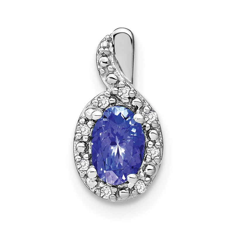 14K Weißgold Oval Tansanit und Diamant Anhänger