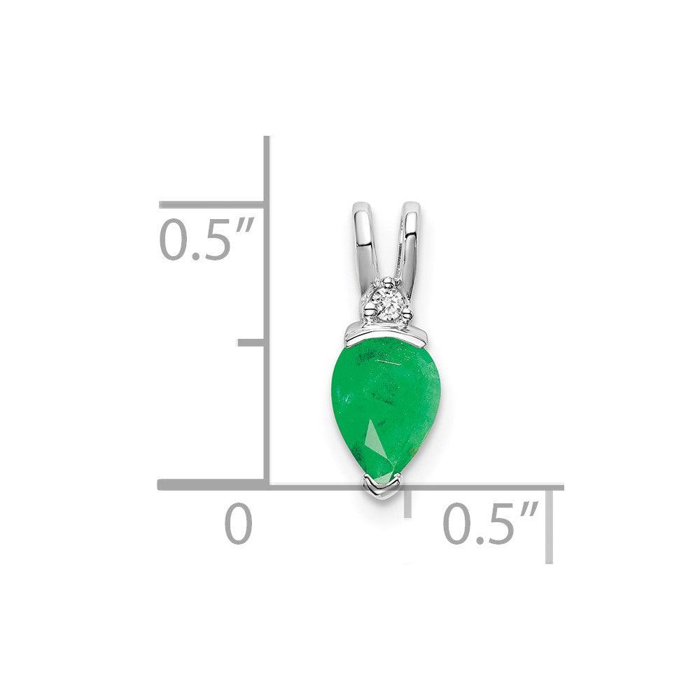 14K Weißgold Anhänger mit birnenförmigem Smaragd und echten Diamanten