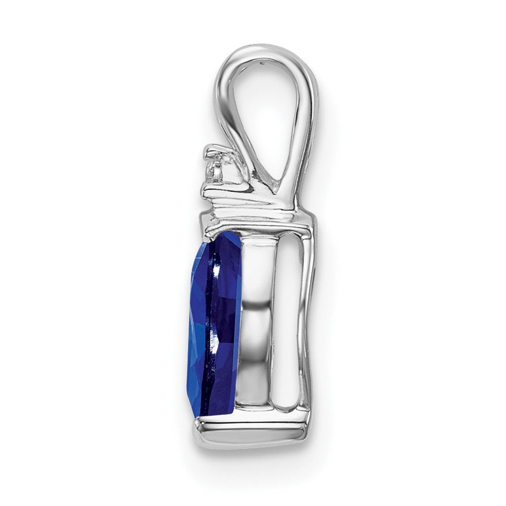 14K Weißgold Anhänger mit Birnen-Saphir und echtem Diamant