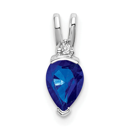 14K Weißgold Anhänger mit Birnen-Saphir und echtem Diamant
