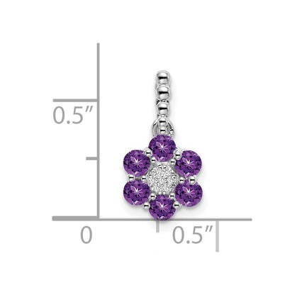 14K Weißgold Anhänger mit Amethyst und echten Diamanten, Blumenmotiv