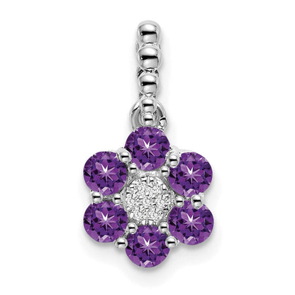 14K Weißgold Anhänger mit Amethyst und echten Diamanten, Blumenmotiv