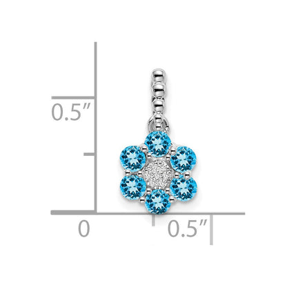 14K Weißgold Blautopas- und Echtdiamant-Anhänger in Blütenform