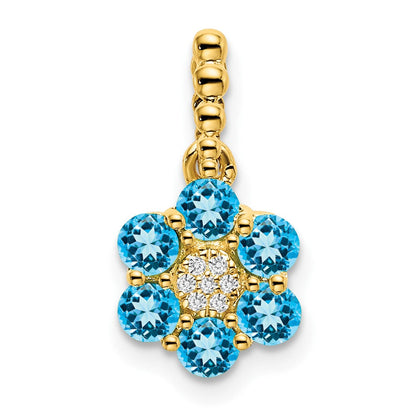 14K Gelbgold Blautopas- und Diamant-Blütenanhänger