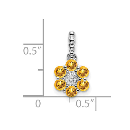 14 Karat Weißgold Citrin- und echter Diamant-Blütenanhänger