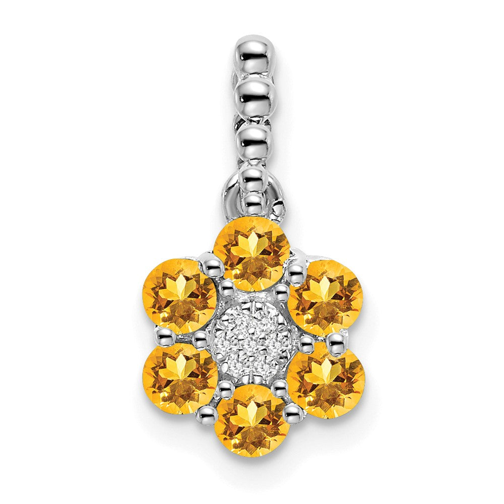 14 Karat Weißgold Citrin- und echter Diamant-Blütenanhänger
