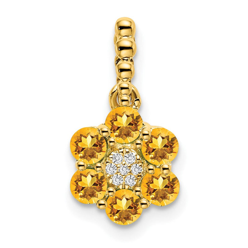 14K Gelbgold Citrin- und Echtdiamant-Blütenanhänger