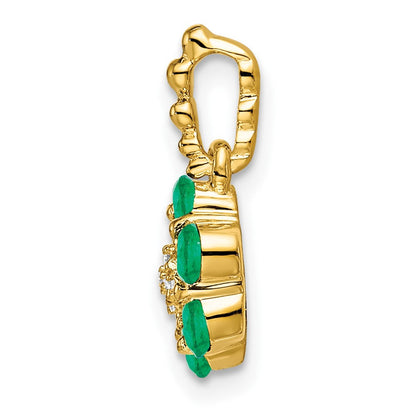 14K Weißgold Anhänger mit Smaragd und echten Diamanten in Blumen-Design