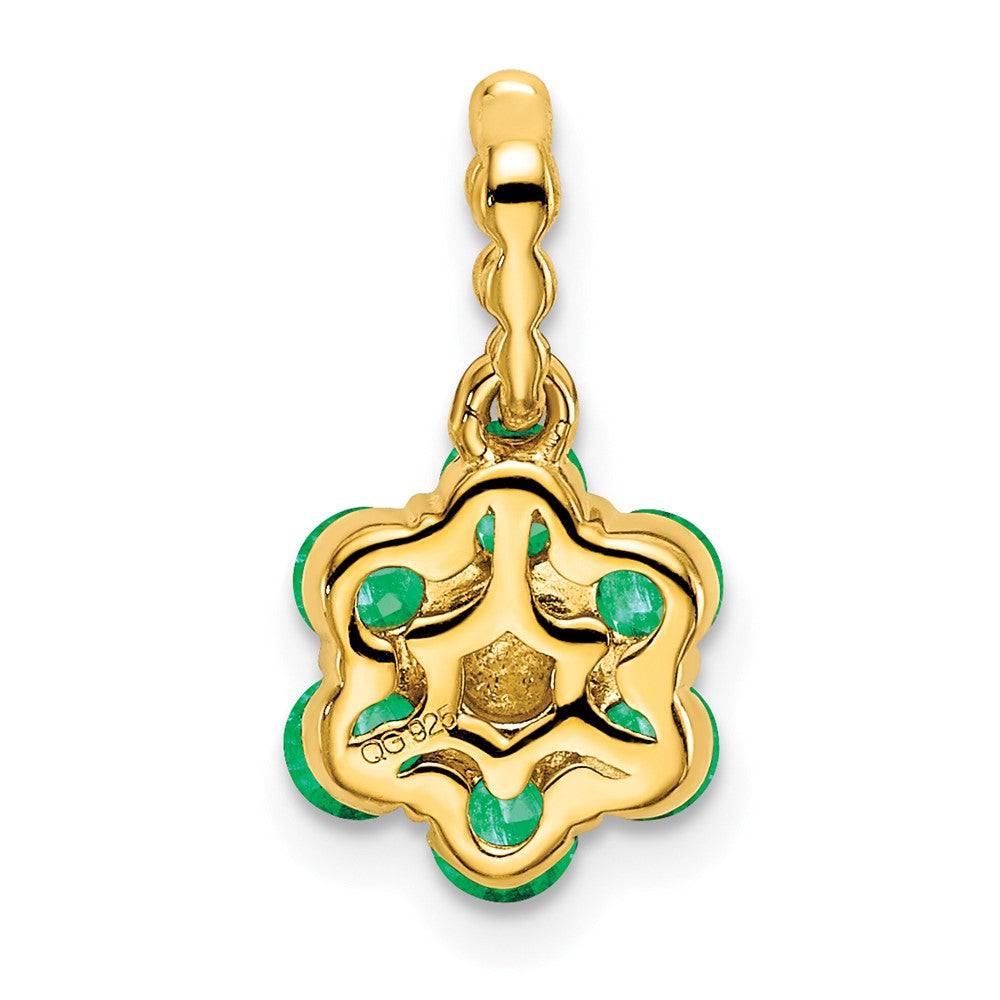 14K Weißgold Anhänger mit Smaragd und echten Diamanten in Blumen-Design
