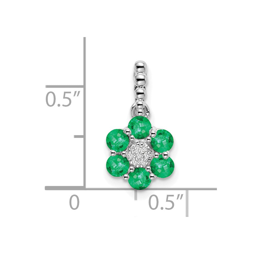 14K Weißgold Anhänger mit Smaragd und echten Diamanten in Blumen-Design