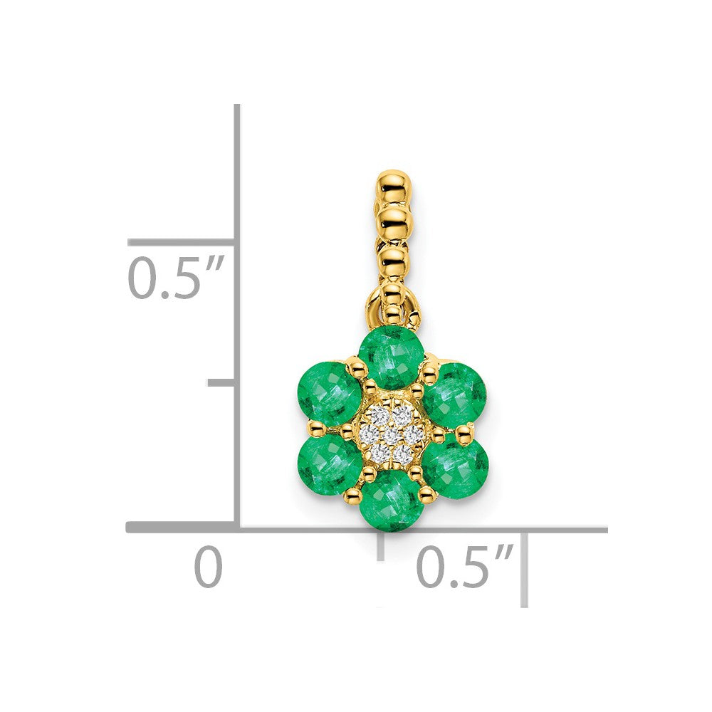 14K Gelbgold Blumen-Anhänger mit Smaragd und echten Diamanten