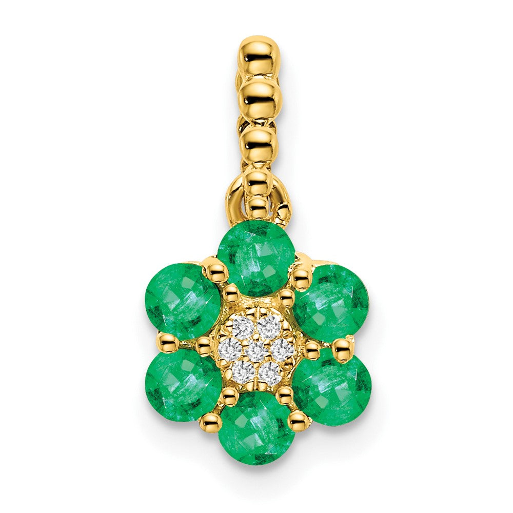 14K Gelbgold Blumen-Anhänger mit Smaragd und echten Diamanten