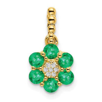 14K Gelbgold Blumen-Anhänger mit Smaragd und echten Diamanten