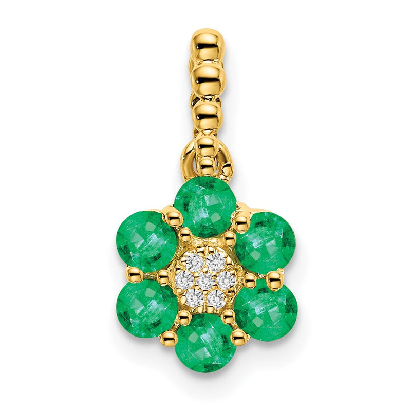 14K Gelbgold Blumen-Anhänger mit Smaragd und echten Diamanten