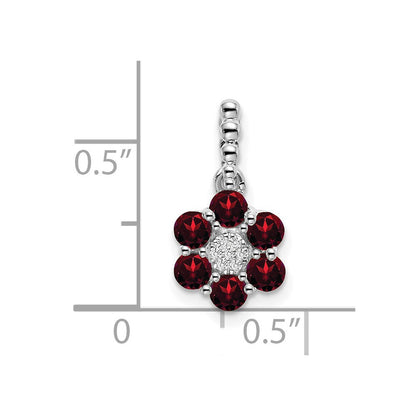 Blumen-Anhänger aus 14K Weißgold mit Granat und echtem Diamant