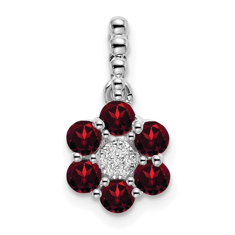 Blumen-Anhänger aus 14K Weißgold mit Granat und echtem Diamant