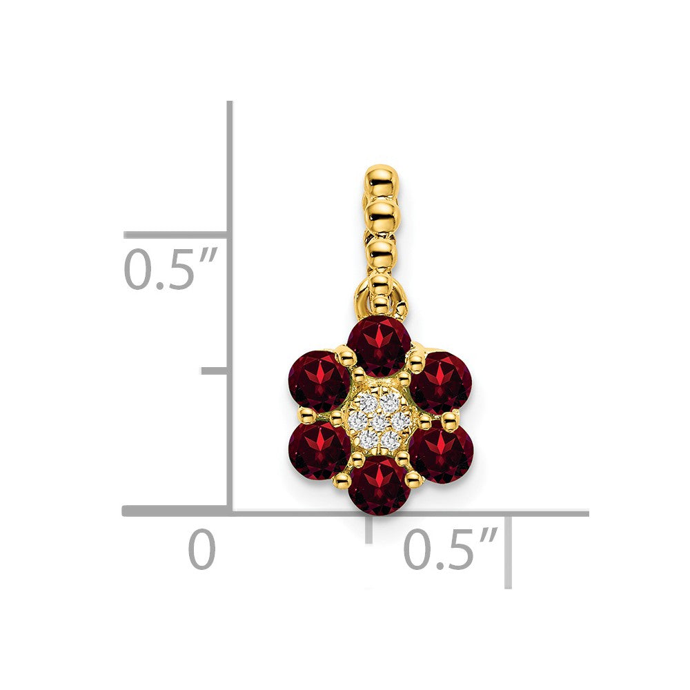 14K Gelbgold Granat- und Echtdiamant-Blütenanhänger