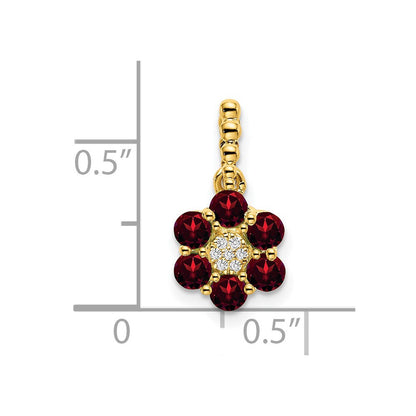 14K Gelbgold Granat- und Echtdiamant-Blütenanhänger