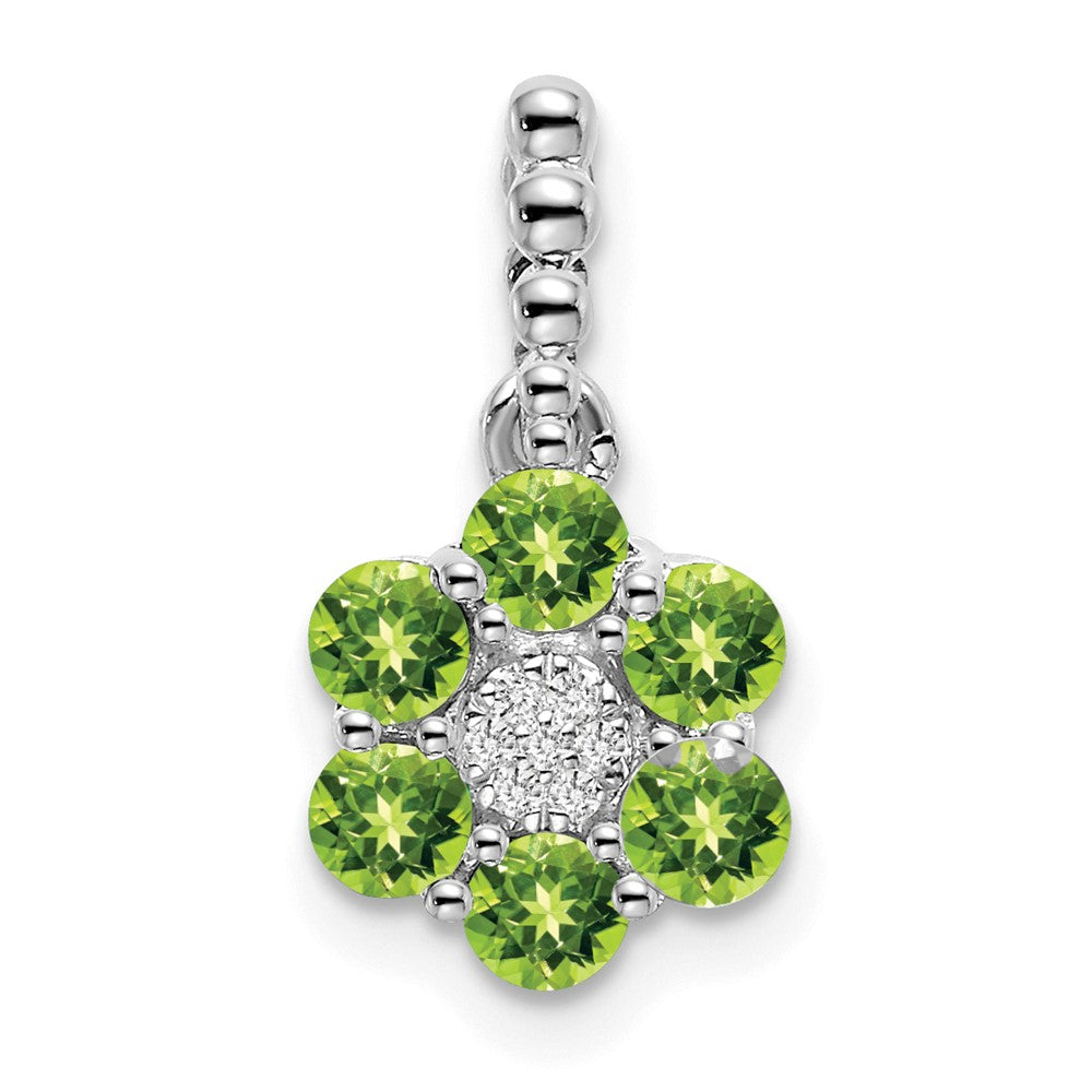 14K Weißgold Anhänger mit Peridot und echten Diamanten in Blütenform