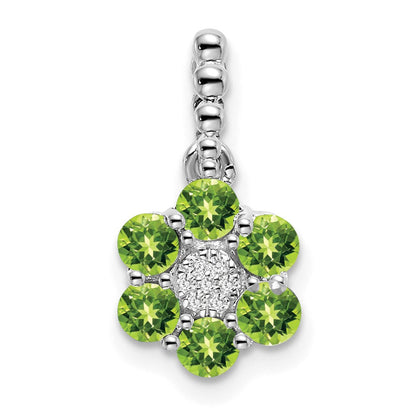 14K Weißgold Anhänger mit Peridot und echten Diamanten in Blütenform