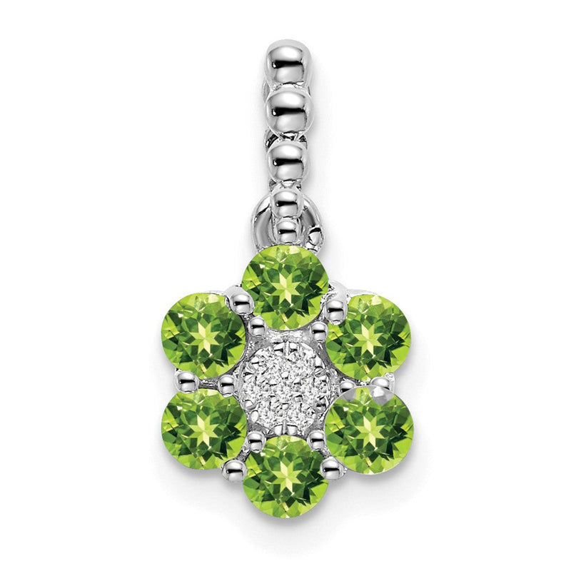 14K Weißgold Anhänger mit Peridot und echten Diamanten in Blütenform
