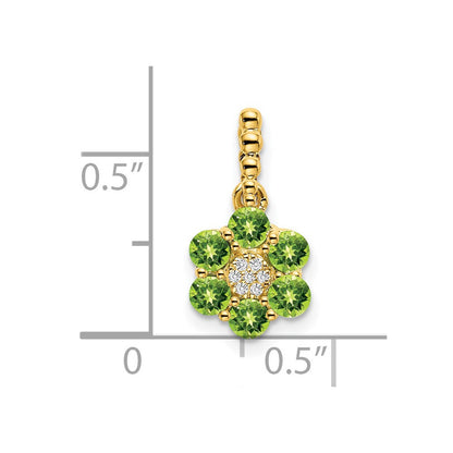 14K Gelbgold Peridot- und Echtdiamant-Blütenanhänger