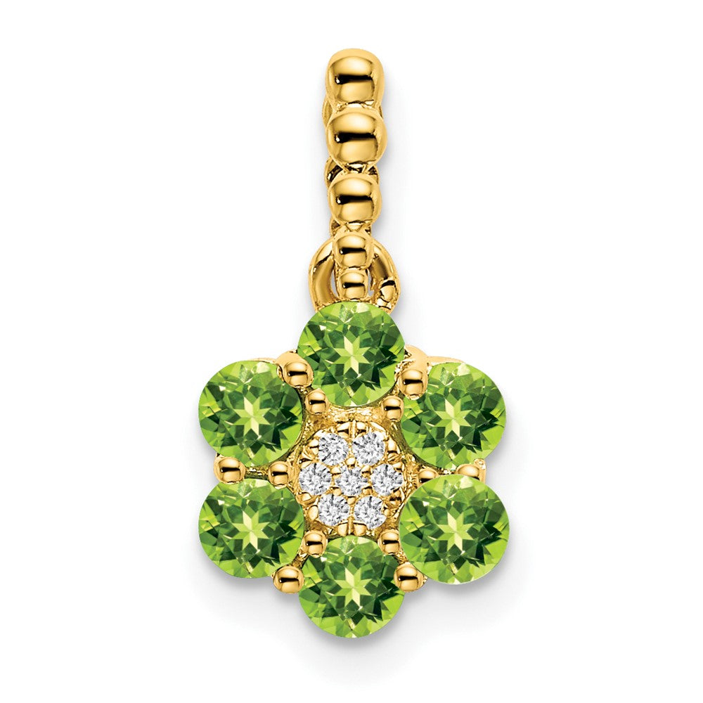 14K Gelbgold Peridot- und Echtdiamant-Blütenanhänger