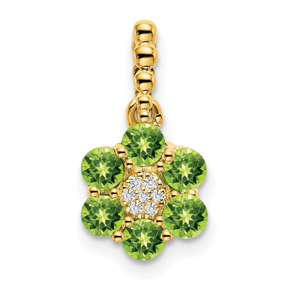 14K Gelbgold Peridot- und Echtdiamant-Blütenanhänger