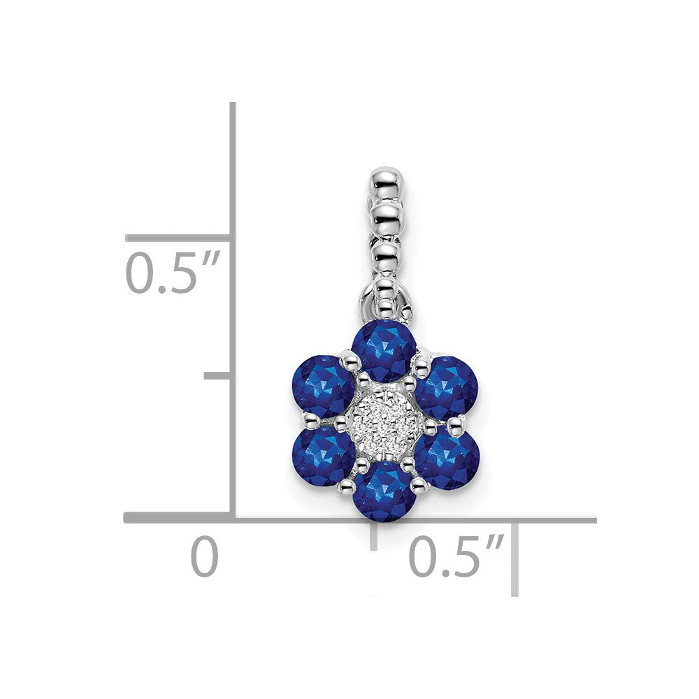 14 Karat Weißgold Anhänger mit Saphir und echten Diamanten in Blumendesign