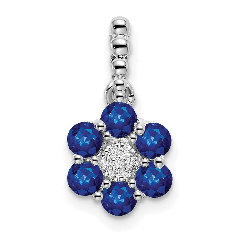 14 Karat Weißgold Anhänger mit Saphir und echten Diamanten in Blumendesign