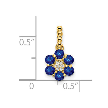 14K Gelbgold Saphir- und Echt-Diamant-Anhänger mit Blumenmotiv