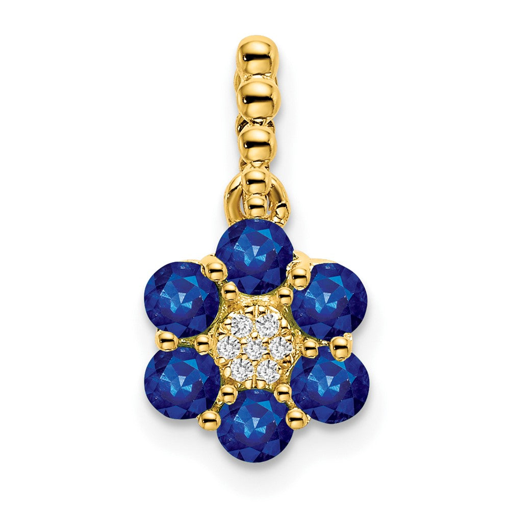 14K Gelbgold Saphir- und Echt-Diamant-Anhänger mit Blumenmotiv