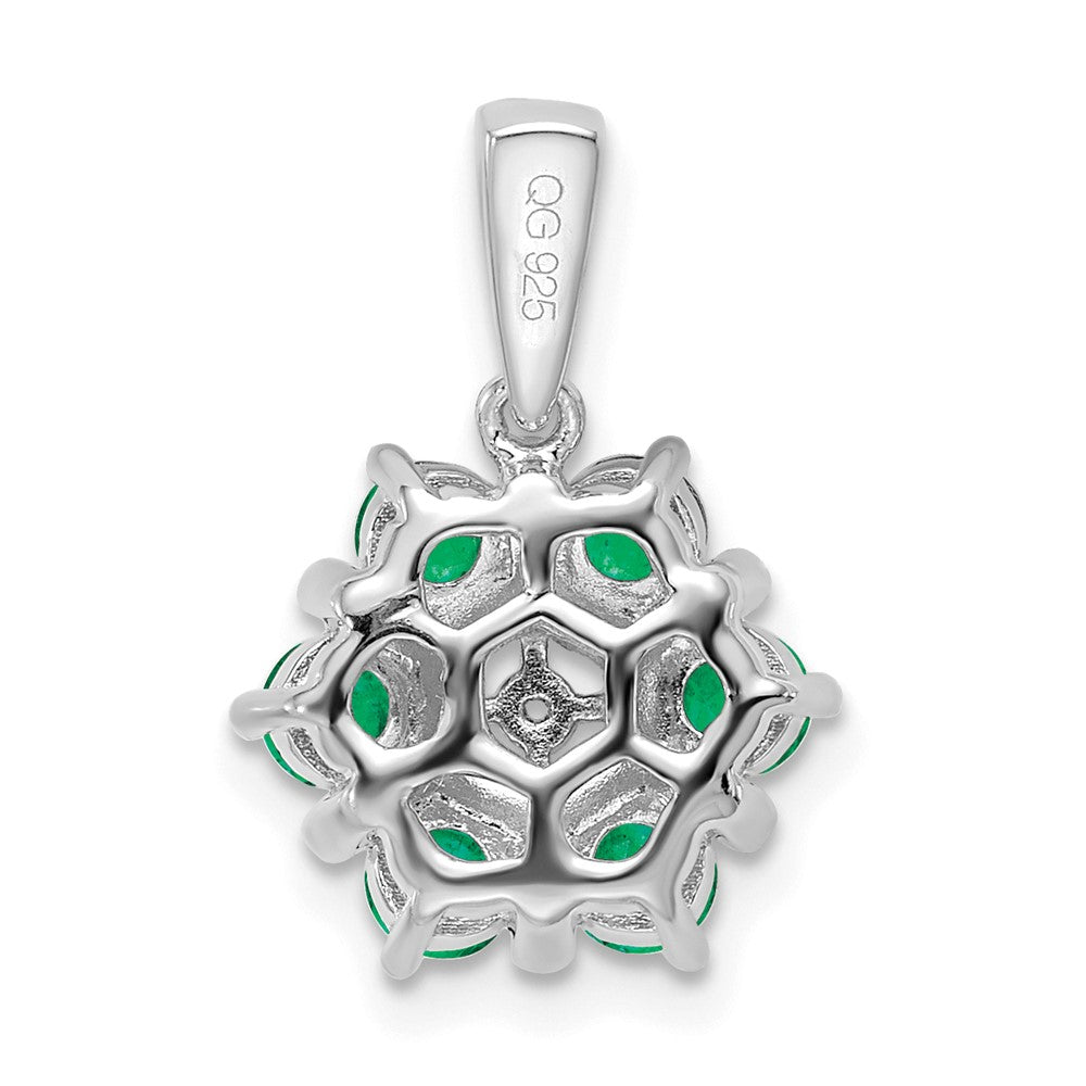 14 Karat Weißgold Blumen-Anhänger mit Smaragd und echtem Diamant