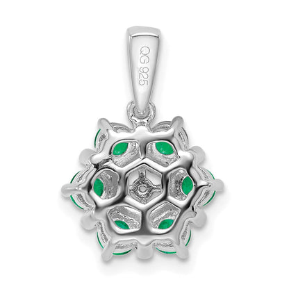 14 Karat Weißgold Blumen-Anhänger mit Smaragd und echtem Diamant