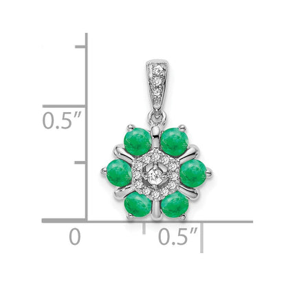 14 Karat Weißgold Blumen-Anhänger mit Smaragd und echtem Diamant
