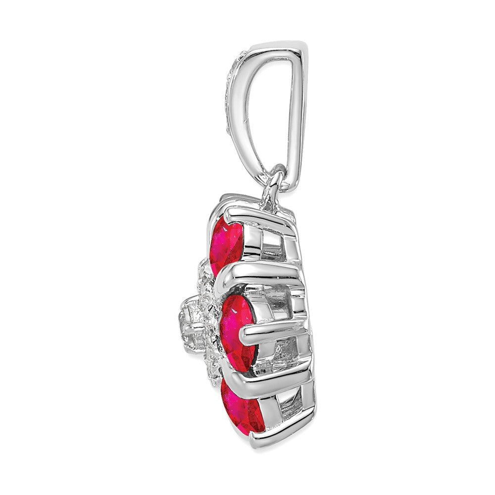 14K Weißgold Anhänger mit Rubin und echten Diamanten in Blumendesign