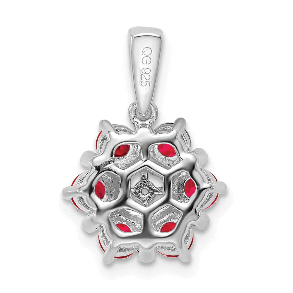 14K Weißgold Anhänger mit Rubin und echten Diamanten in Blumendesign