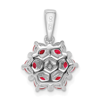 14K Weißgold Anhänger mit Rubin und echten Diamanten in Blumendesign