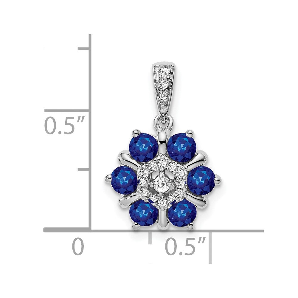 14 Karat Weißgold Blumen-Anhänger mit Saphir und echten Diamanten