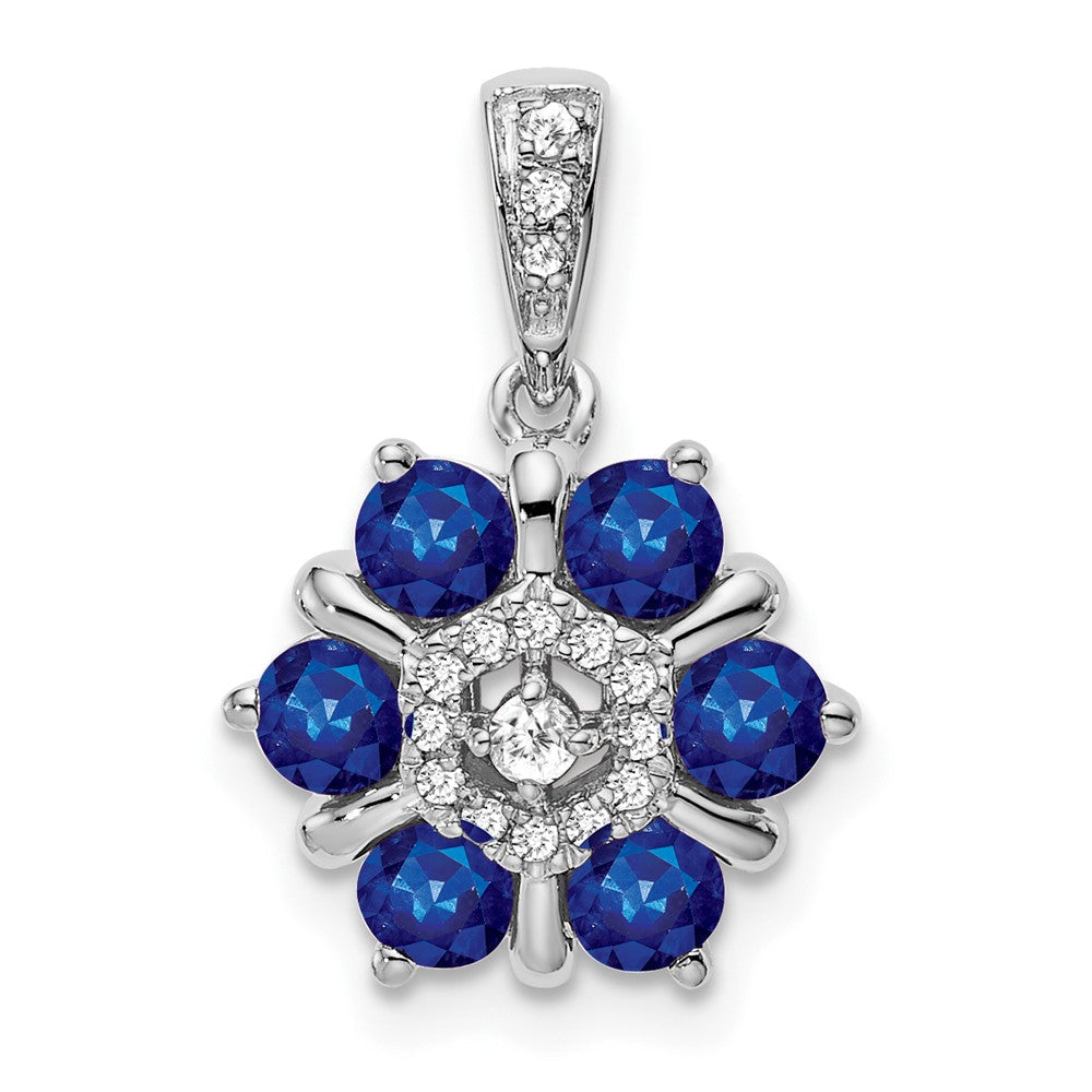 14 Karat Weißgold Blumen-Anhänger mit Saphir und echten Diamanten
