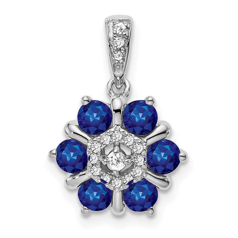 14 Karat Weißgold Blumen-Anhänger mit Saphir und echten Diamanten