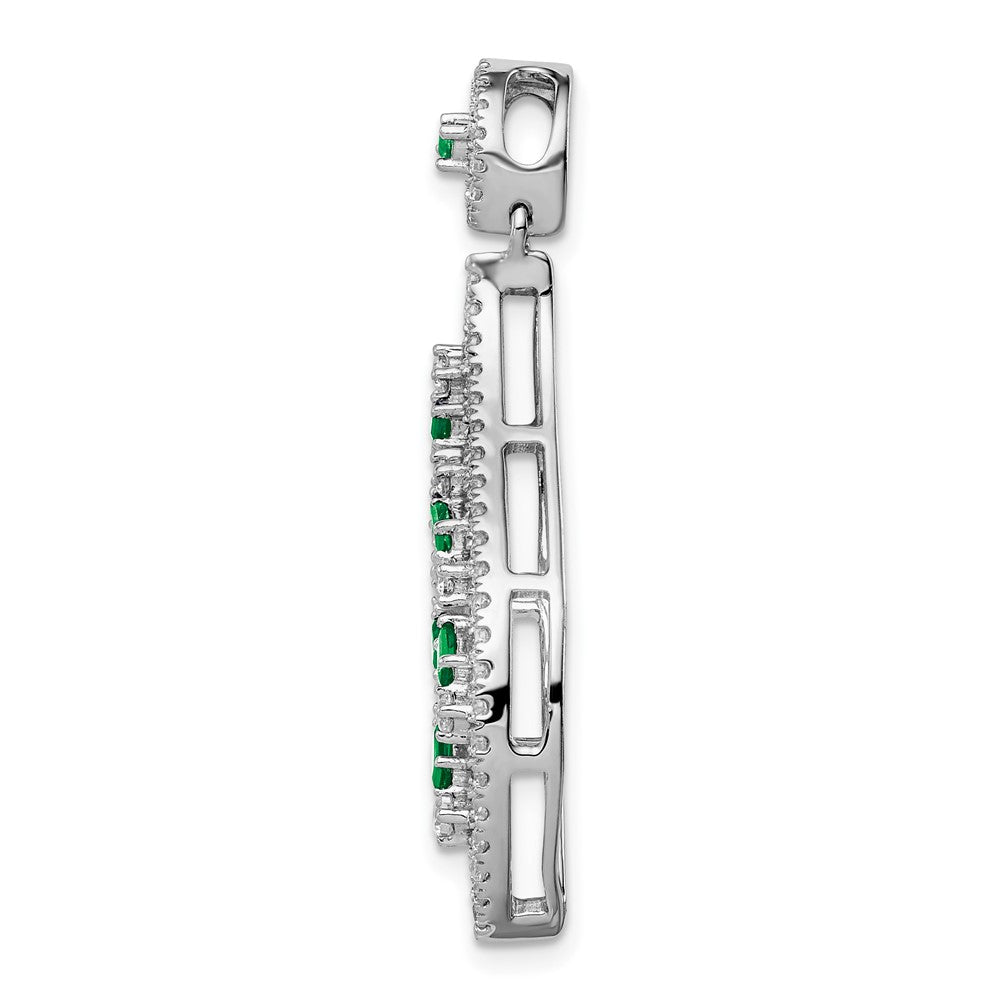 14K Weißgold Smaragd und Echt Diamant Welle Kette Anhänger