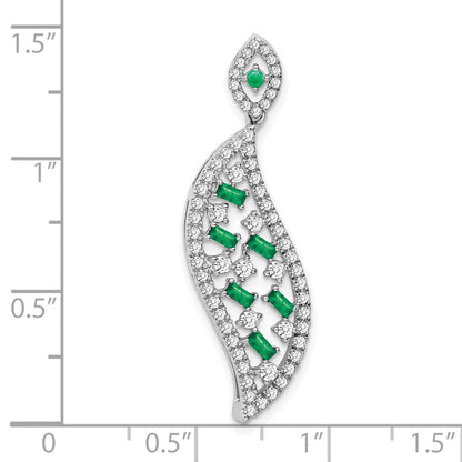 14K Weißgold Smaragd und Echt Diamant Welle Kette Anhänger