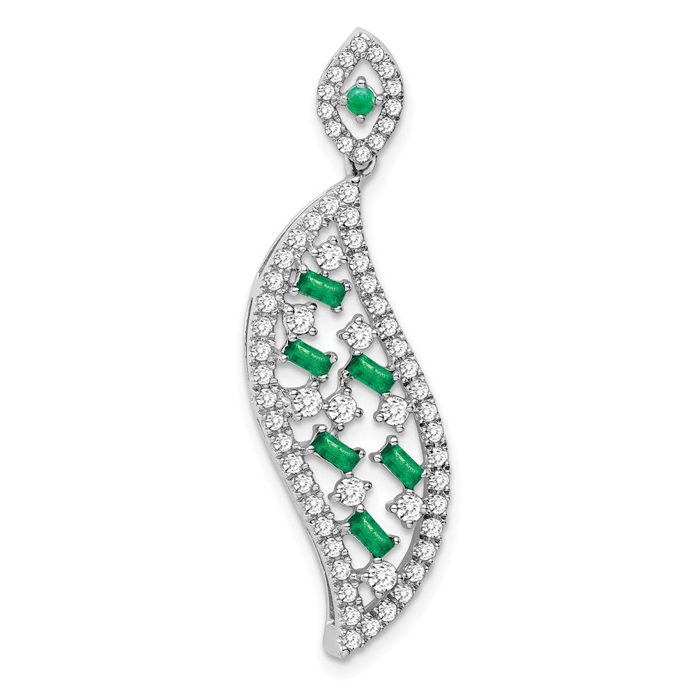 14K Weißgold Smaragd und Echt Diamant Welle Kette Anhänger