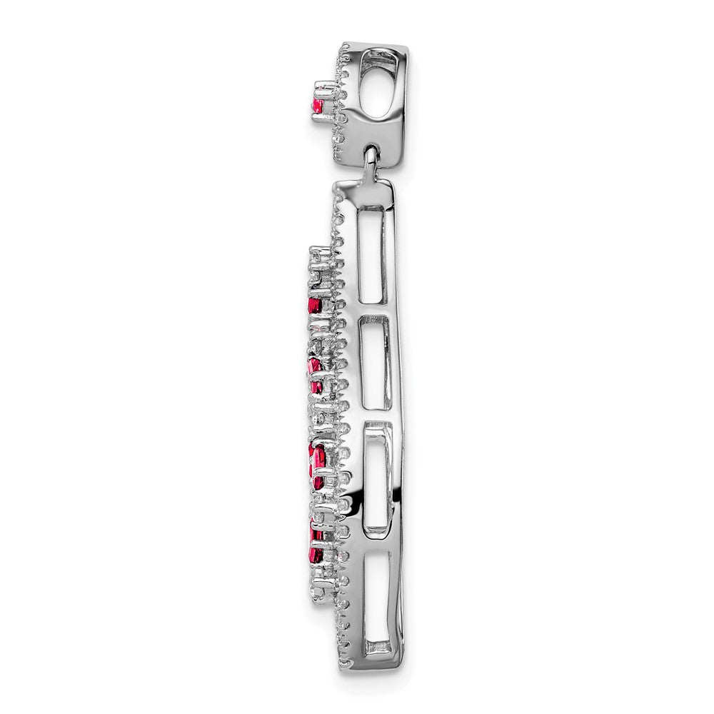 14K Weißgold Rubin und Echt Diamant Welle Kette Anhänger