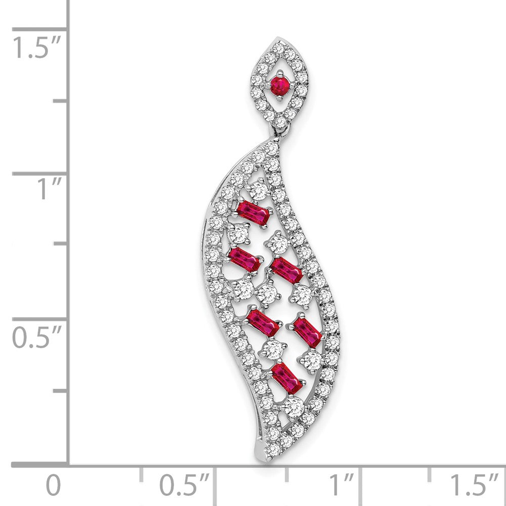 14K Weißgold Rubin und Echt Diamant Welle Kette Anhänger