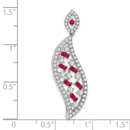 14K Weißgold Rubin und Echt Diamant Welle Kette Anhänger