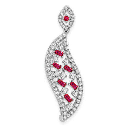 14K Weißgold Rubin und Echt Diamant Welle Kette Anhänger
